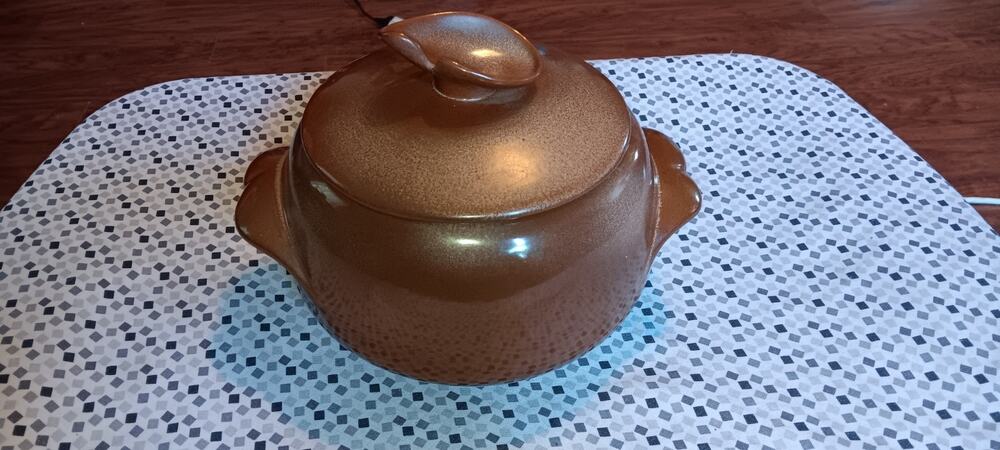 Vintage Frankoma Pottery Bean Pot With lid # 4W Plainsman Brown Casserole